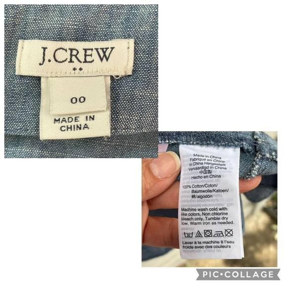 J. Crew Short Sleeve V-Neck Faux Wrap Ruffle Chambray Mini Dress Preppy - Sz 00 - Picture 3 of 15